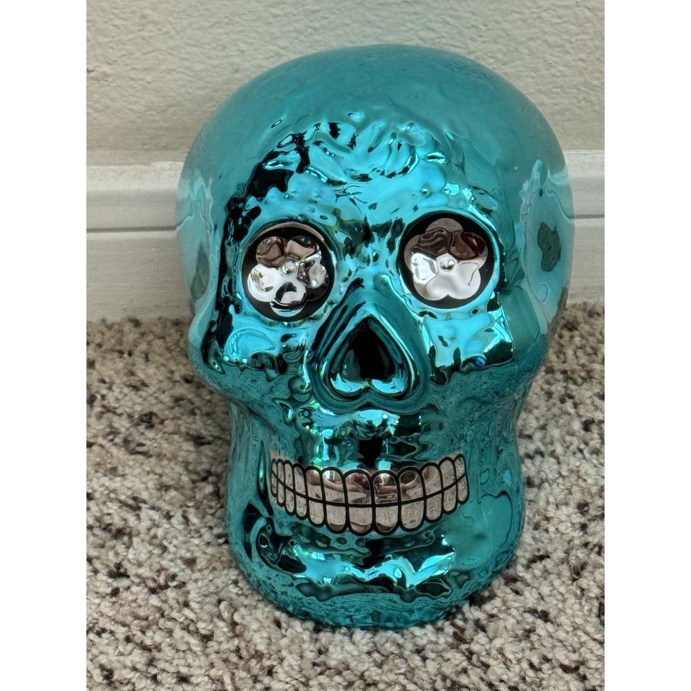 Cocinaware Day Of The Dead‎ Metallic 3D Skull Halloween Decor Blue Full Size